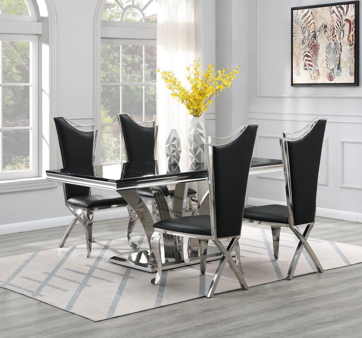 5-Piece Dining Set Black Leather G083