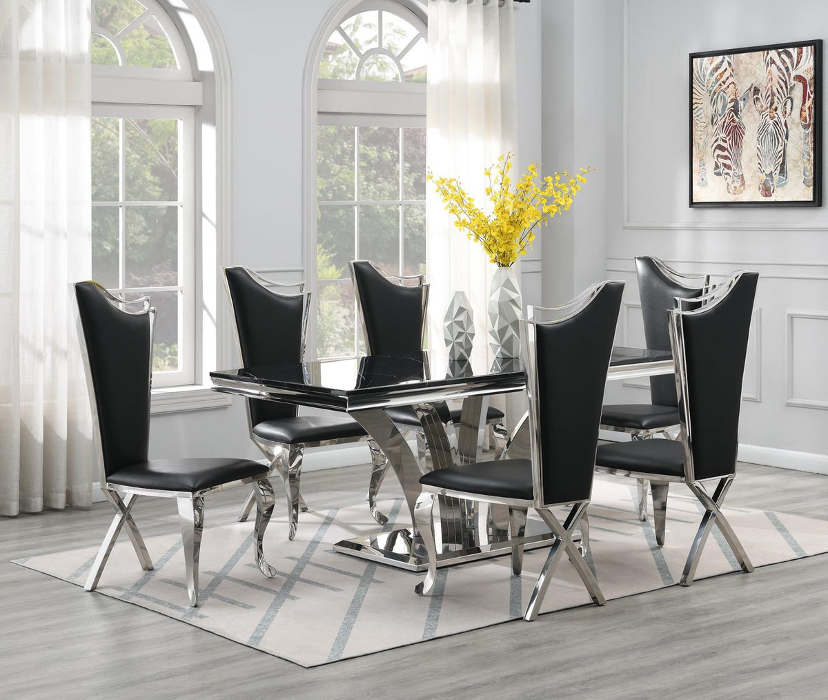 7-Piece Dining Set Black Leather G083