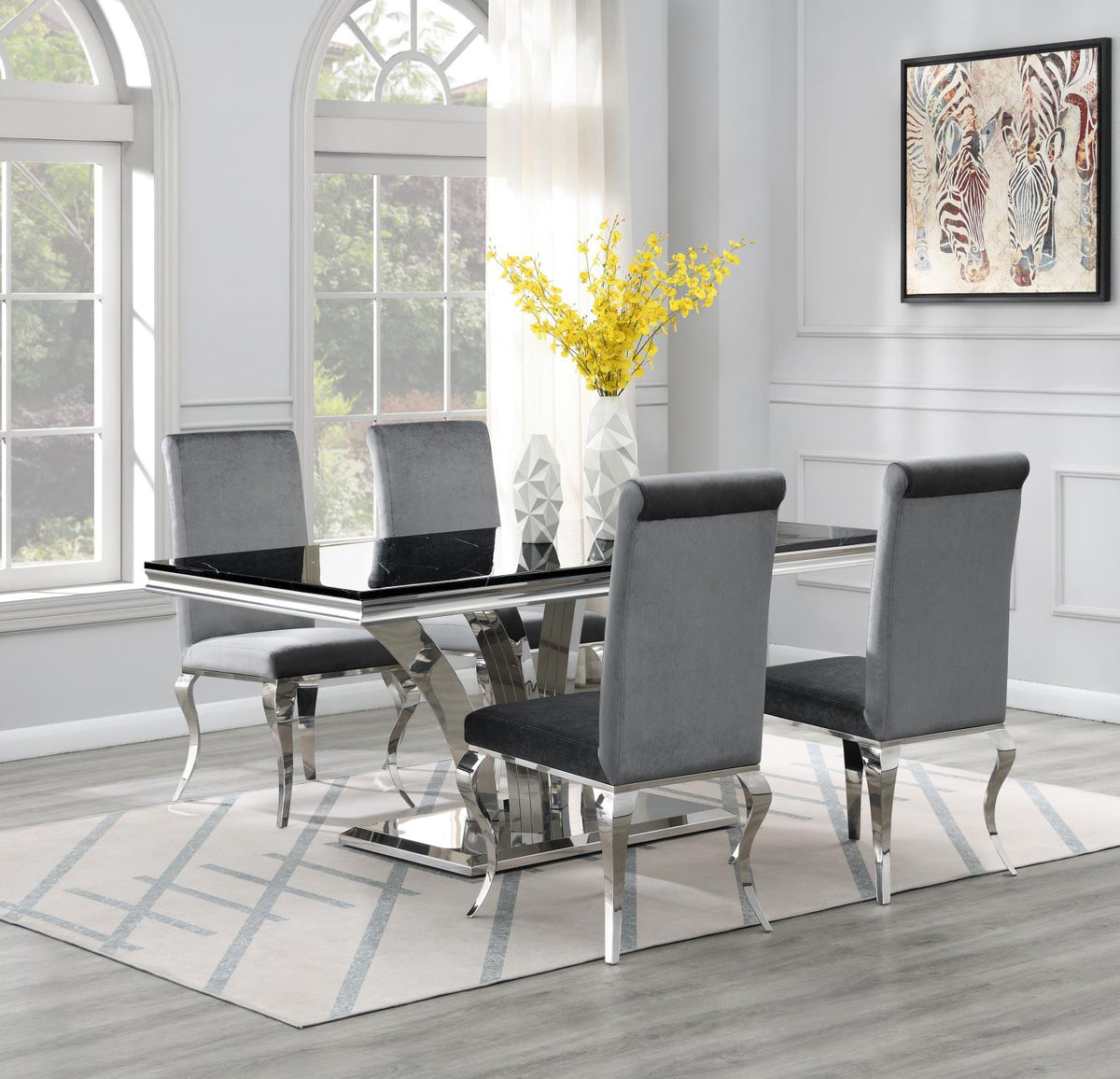 5-Piece Dining Set Black Velvet Gry G083