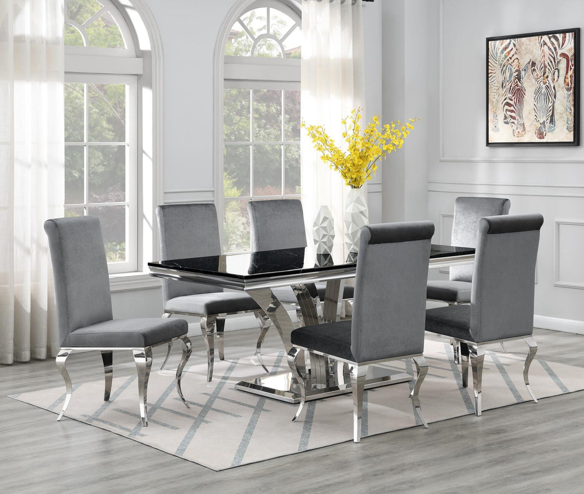 7-Piece Dining Set Black Velvet Gry G083