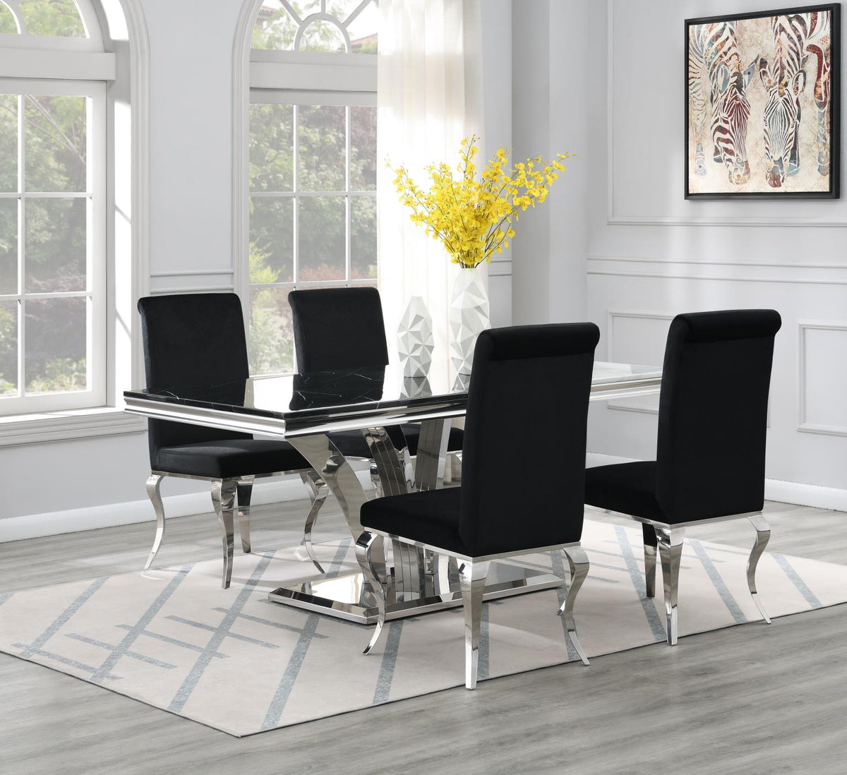 5-Piece Dining Set Black Velvet Blk G083