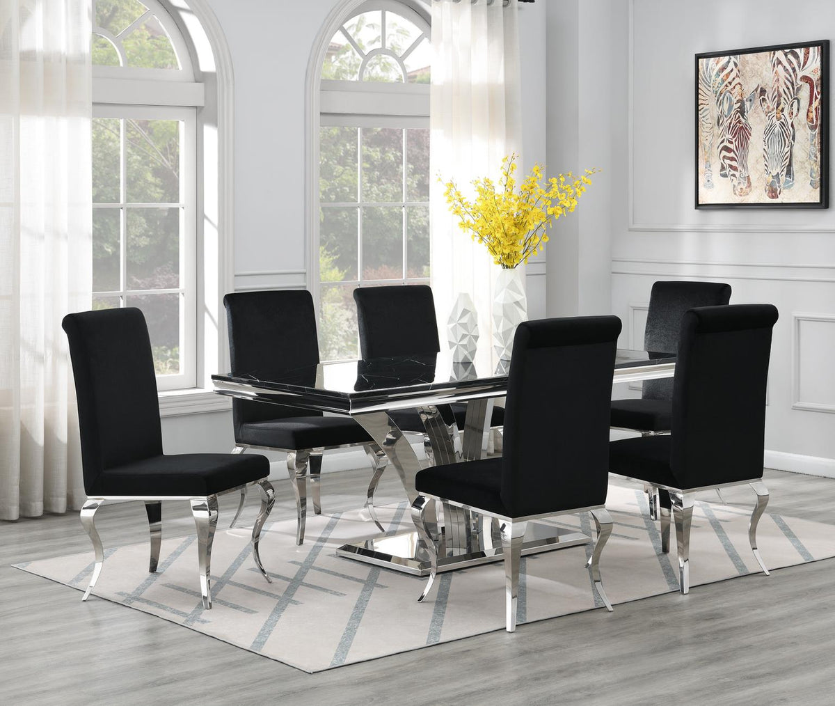 7-Piece Dining Set Black Velvet Blk G083