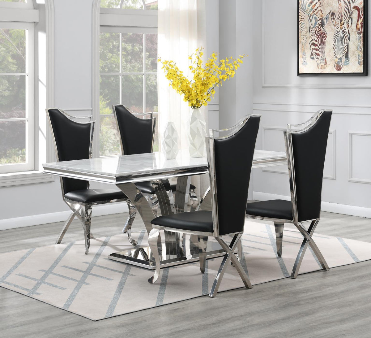 5-Piece Dining Set White Leather G083