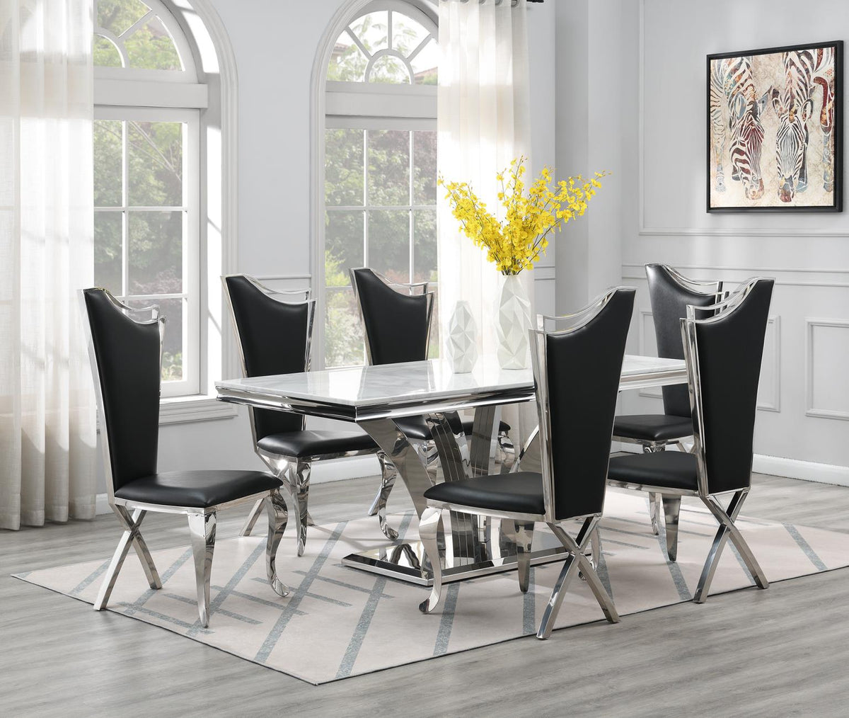 7-Piece Dining Set White Leather G083