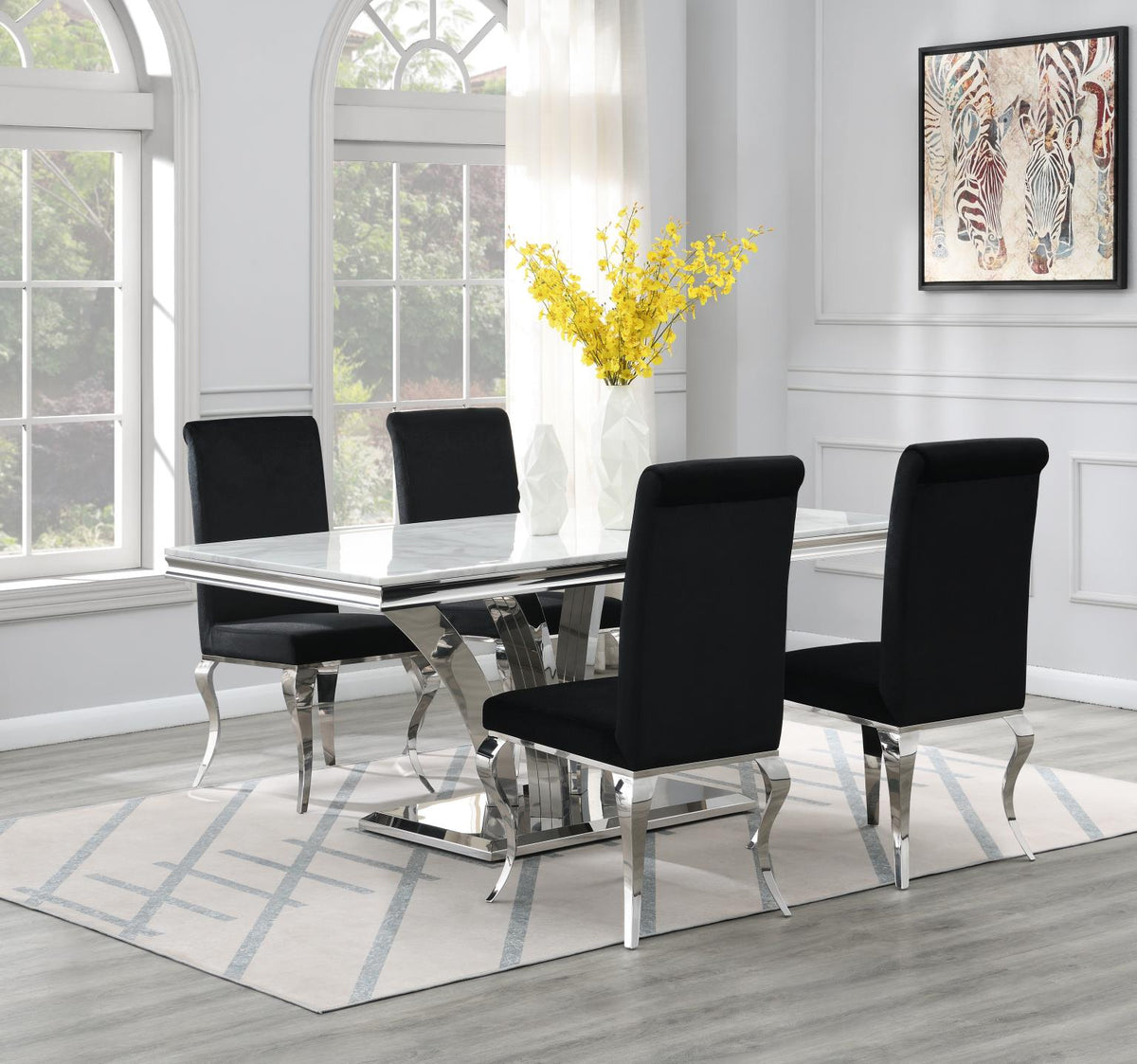 5-Piece Dining Set White Velvet Blk G083