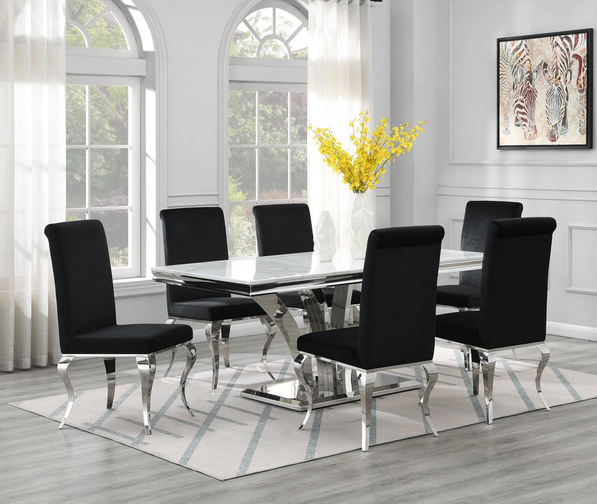 7-Piece Dining Set White Velvet Blk G083
