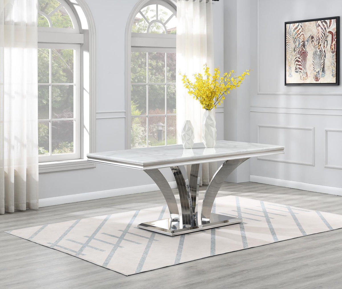 5-Piece Dining Set White Leather G083