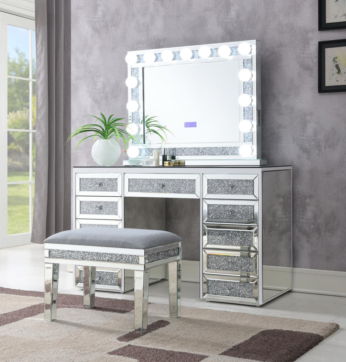 Glamour Vanity Set (Dresser + Mirror Bluetooth Speaker With Lights)