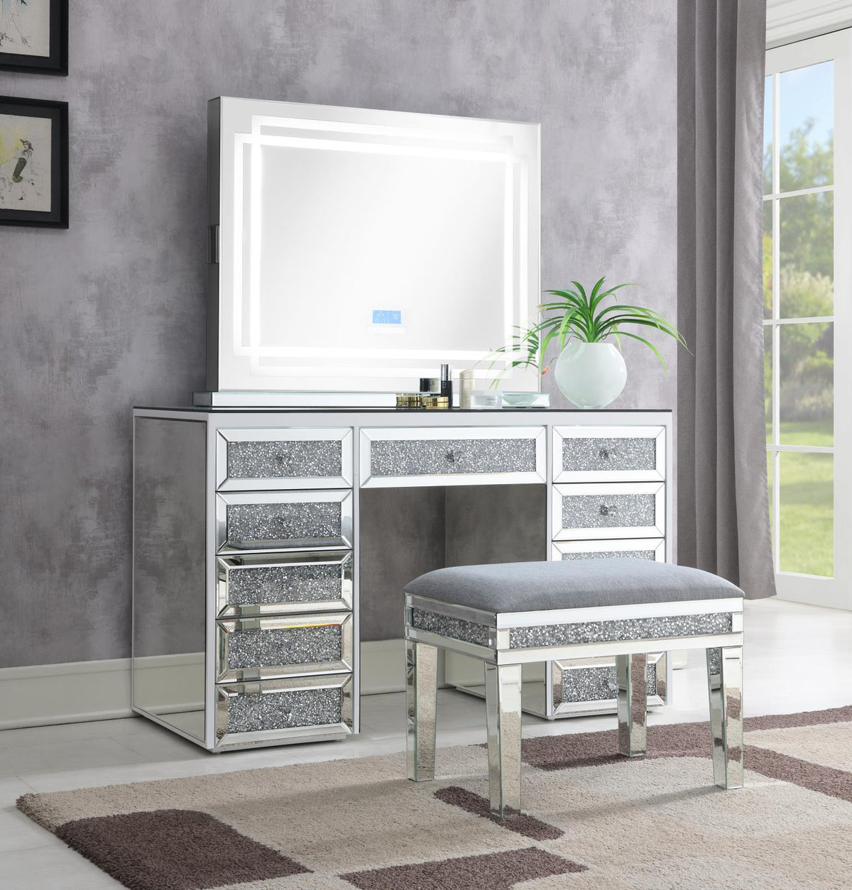 Glamour Vanity Set (Dresser + Mirror Bluetooth Speaker With Lights)