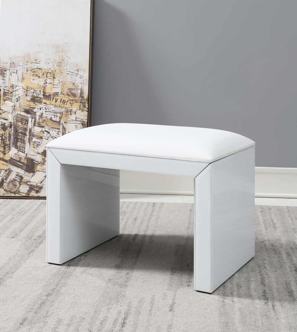 White Wood Vanity Stool