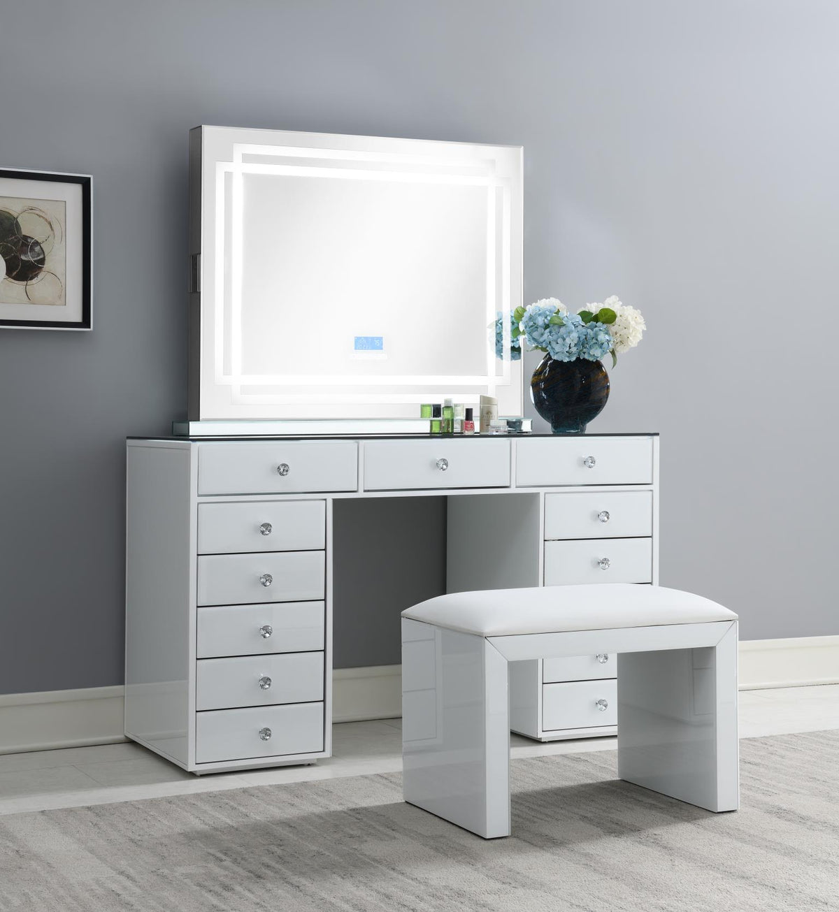 White Wood Vanity Stool