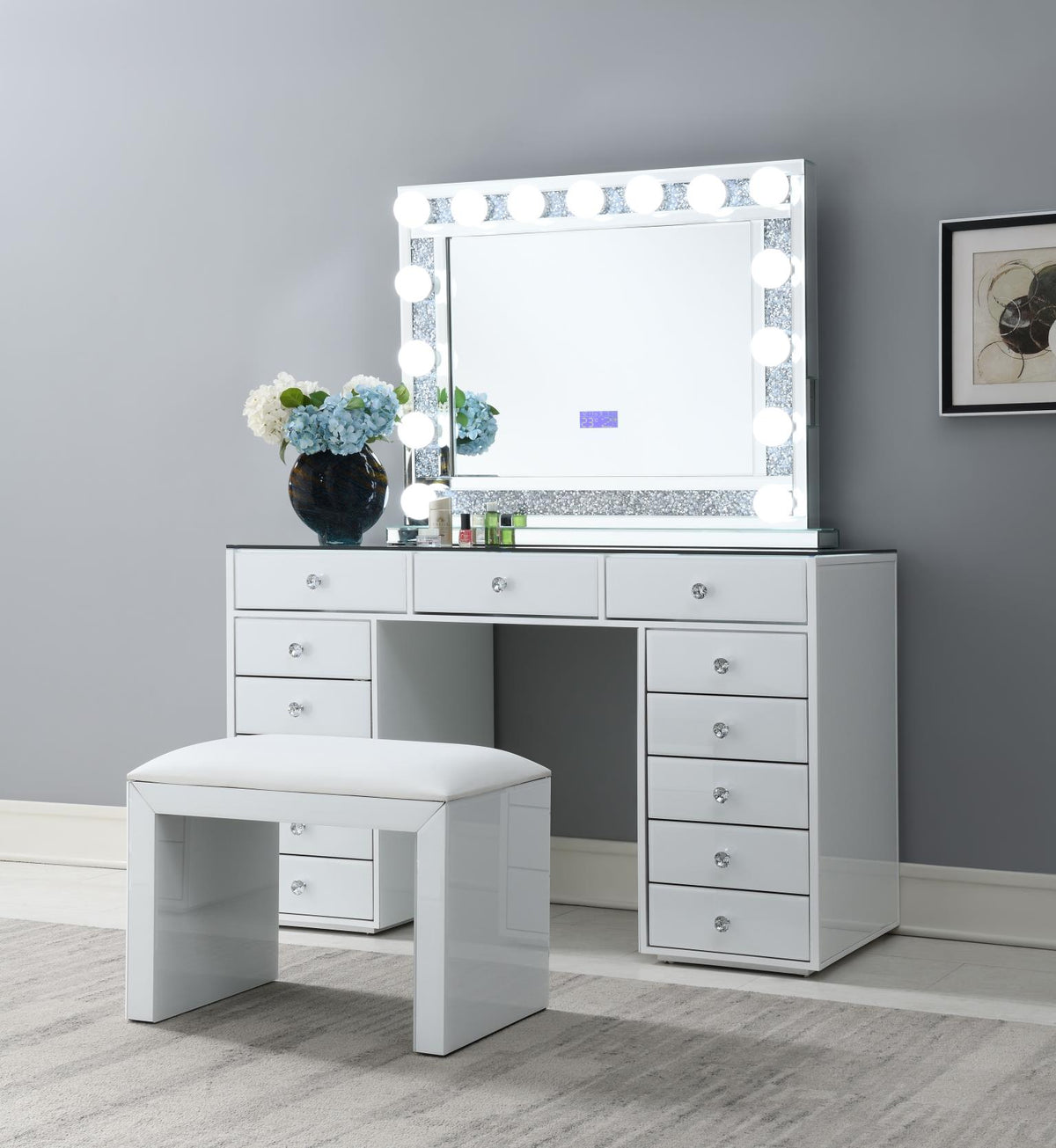 White Wood Vanity Stool