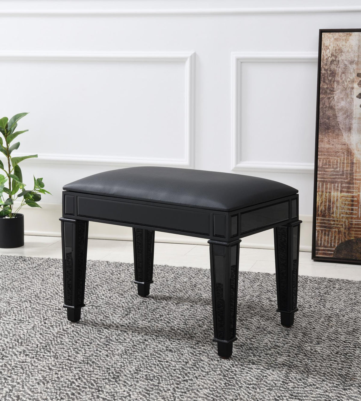 Black Wood Vanity Stool