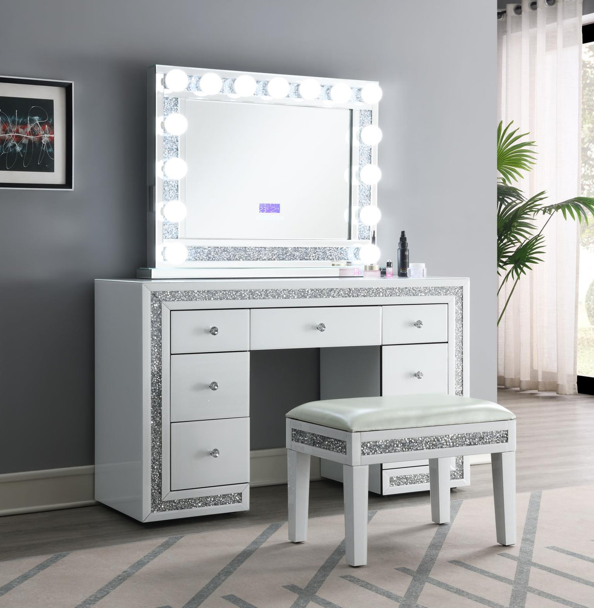Glamour Vanity Set (Dresser + Mirror Bluetooth Speaker With Lights)