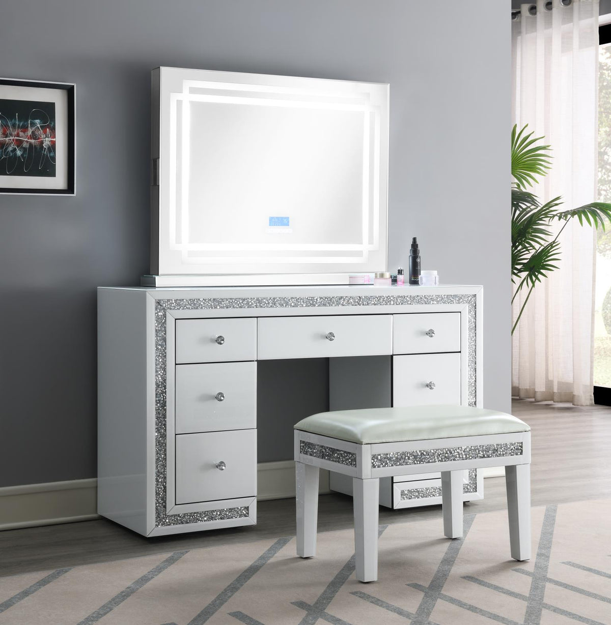Glamour Vanity Set (Dresser + Mirror Bluetooth Speaker With Lights)