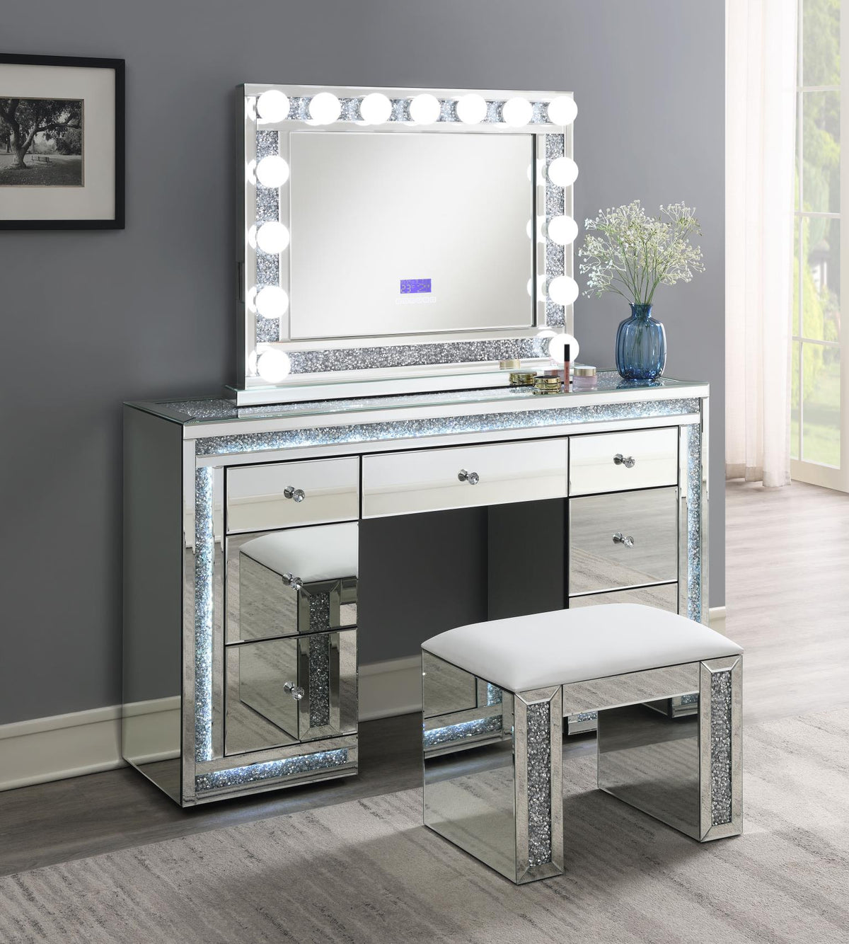 Glamour Vanity Set (Dresser + Mirror Bluetooth Speaker With Lights)