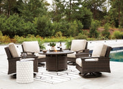 Paradise Trail Outdoor Fire Pit Table with 4 Lounge Chairs
