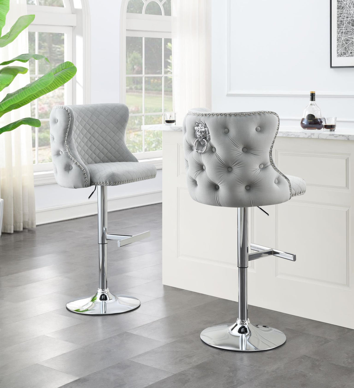 Gray Velvet Bar Stool