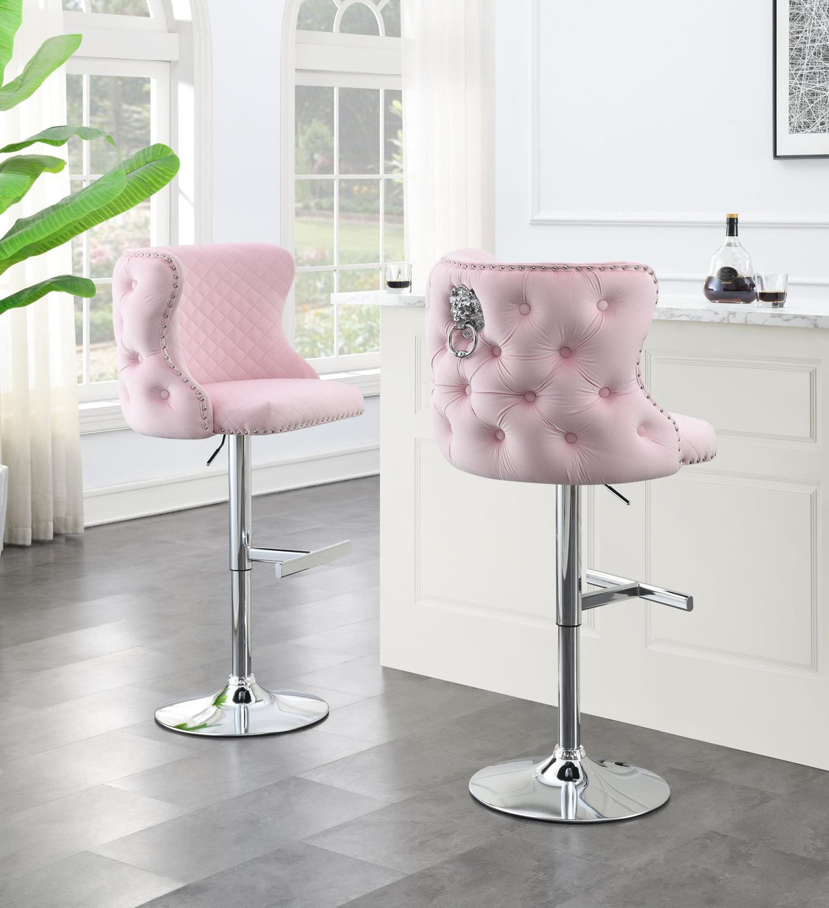 Pink Velvet Bar Stool