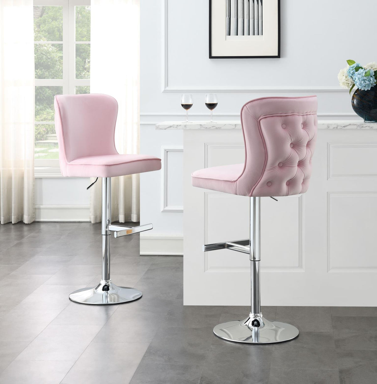Pink Velvet Bar Stool