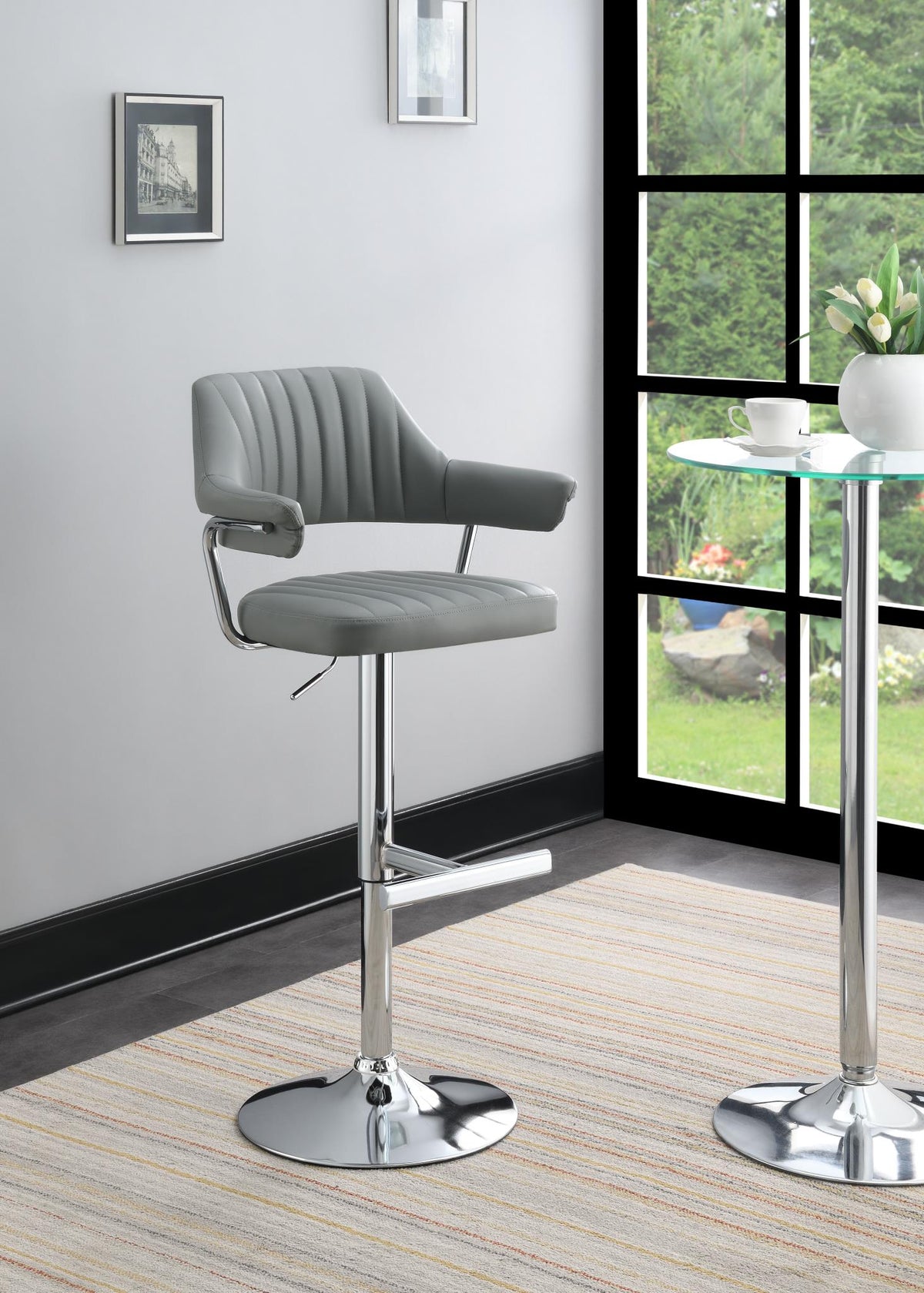Gray Leather PU Bar Stool