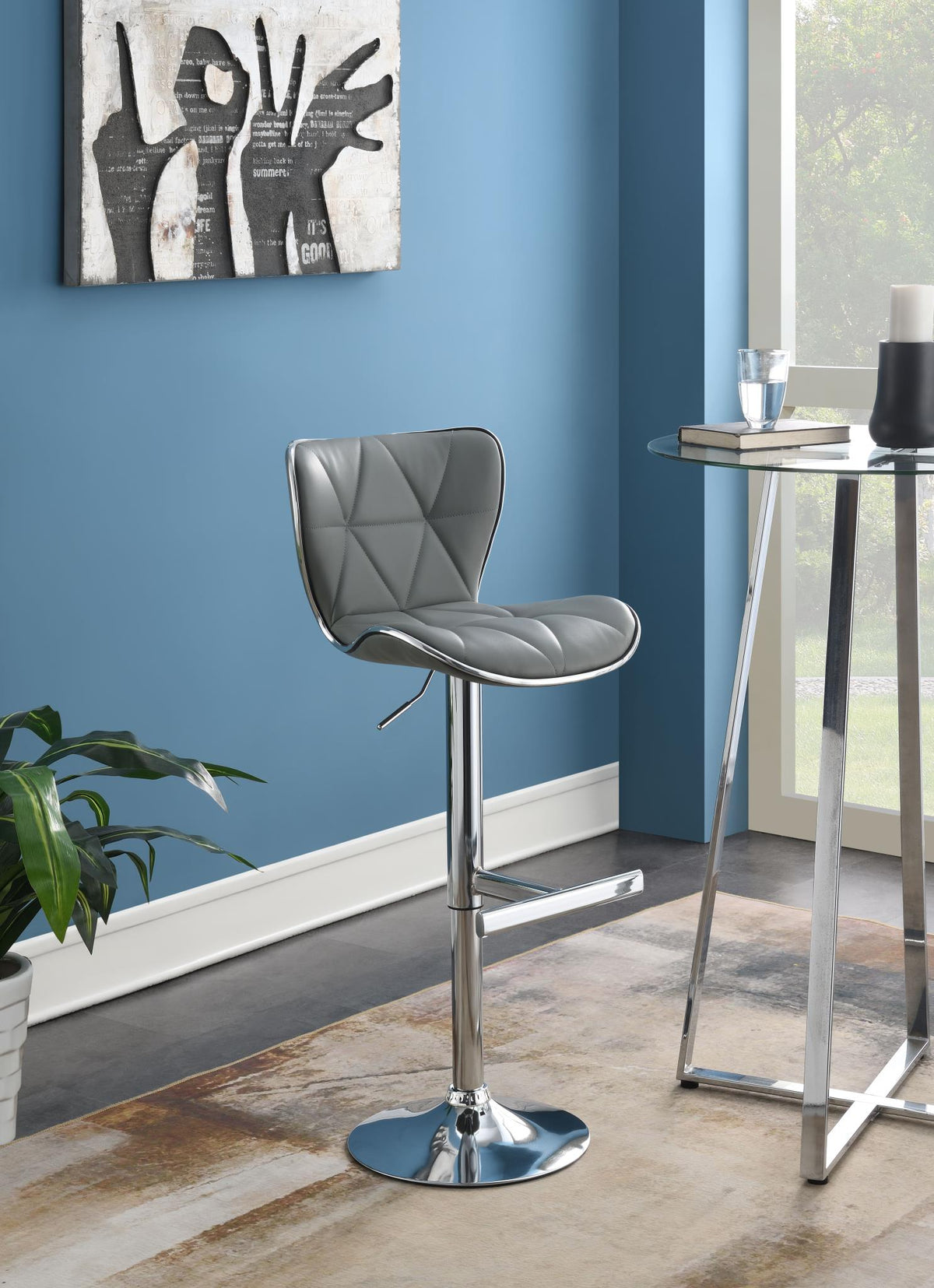 Gray Leather PU Bar Stool