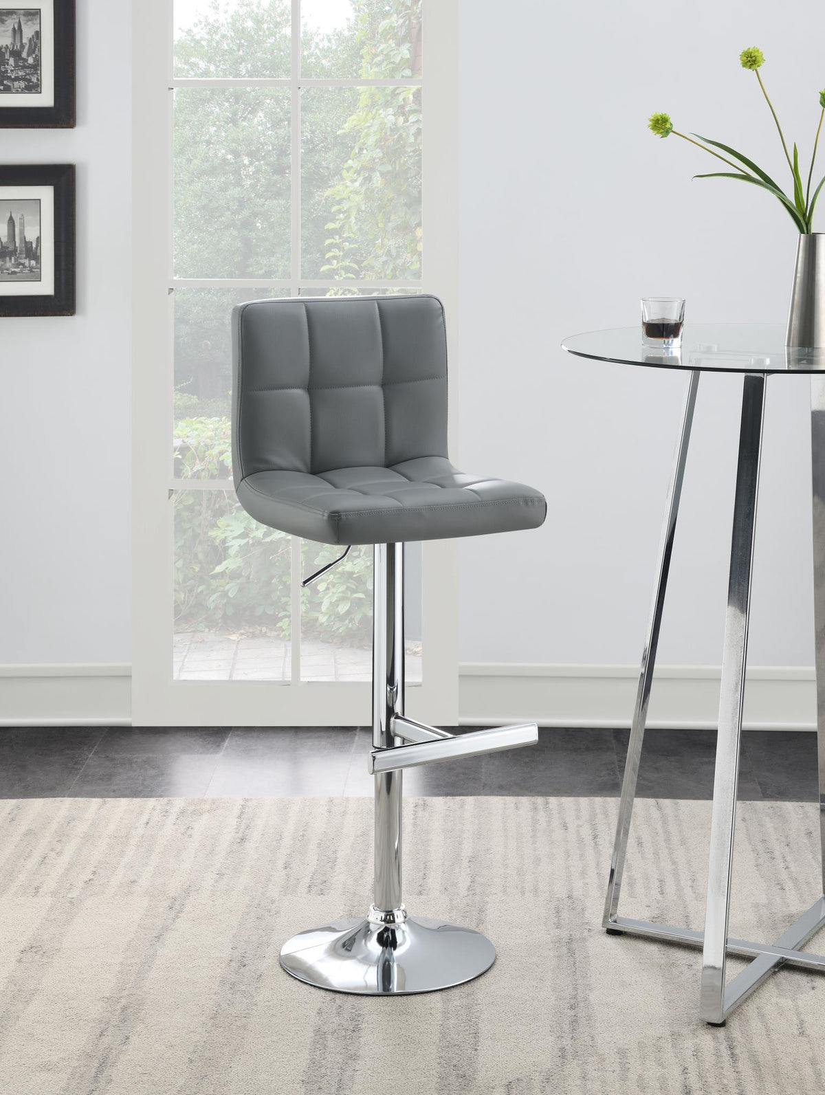 Gray Leather PU Bar Stool