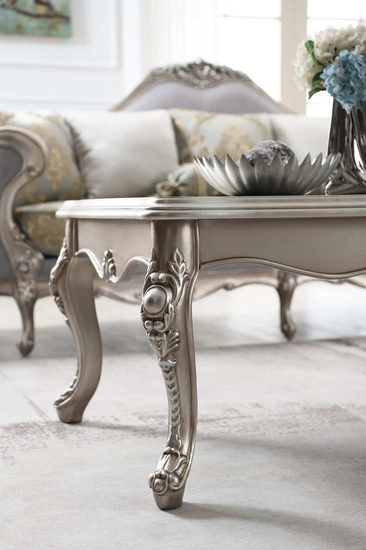 Traditional Champagne Silver 3-Piece Living Room Set
