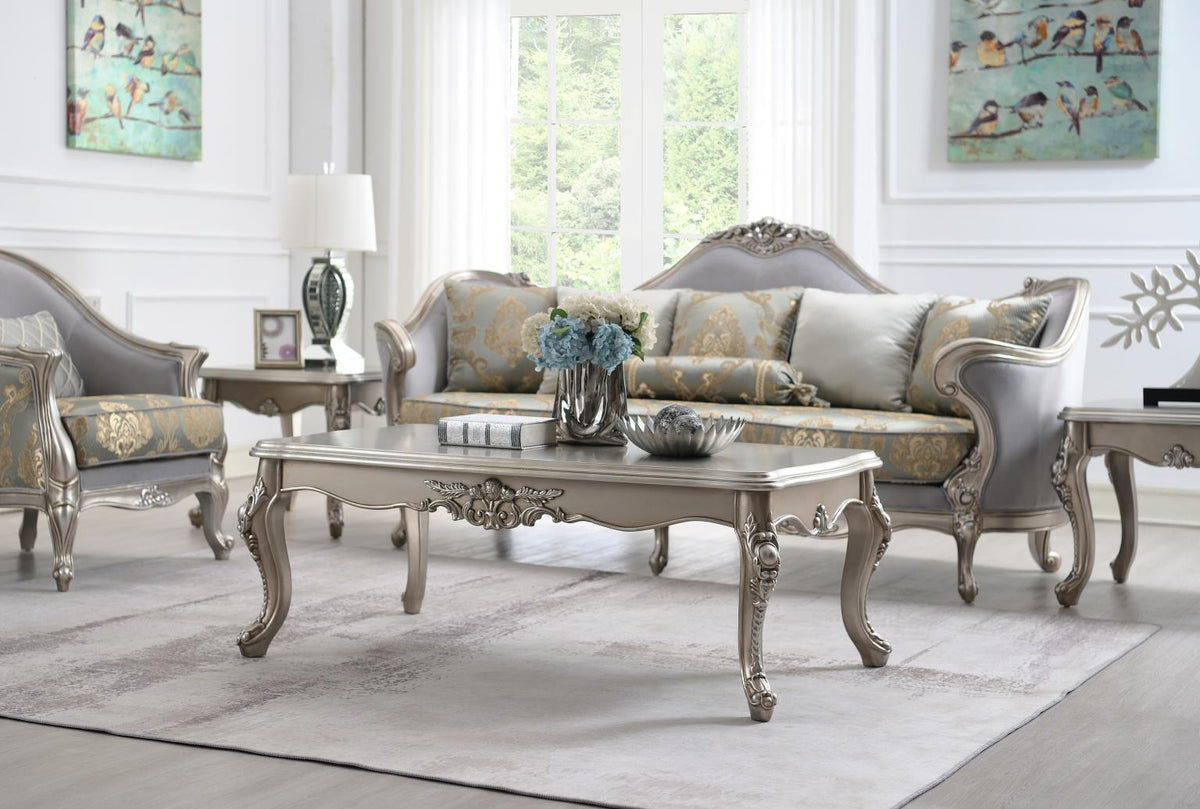 Traditional Champagne Silver 3-Piece Living Room Set