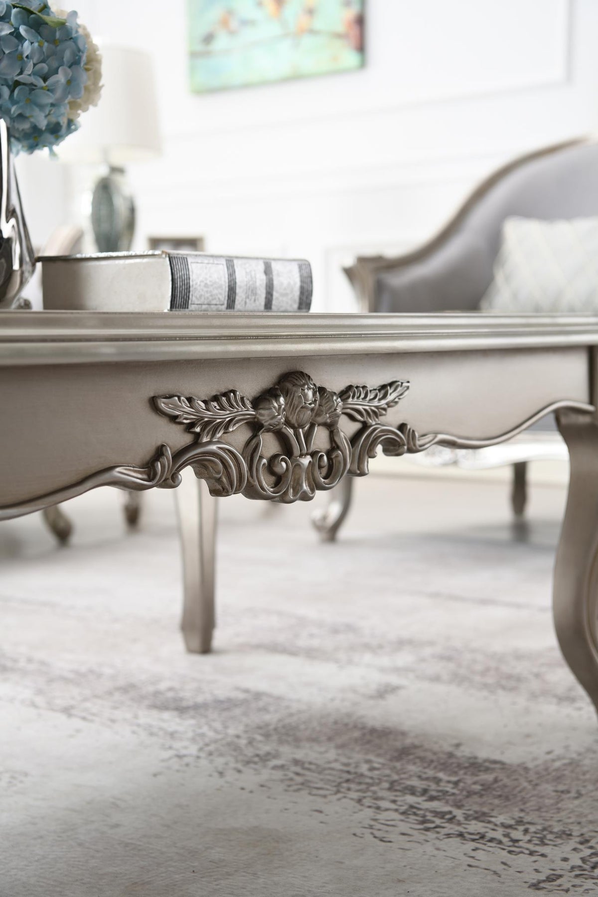 Traditional Champagne Silver 3-Piece Living Room Set