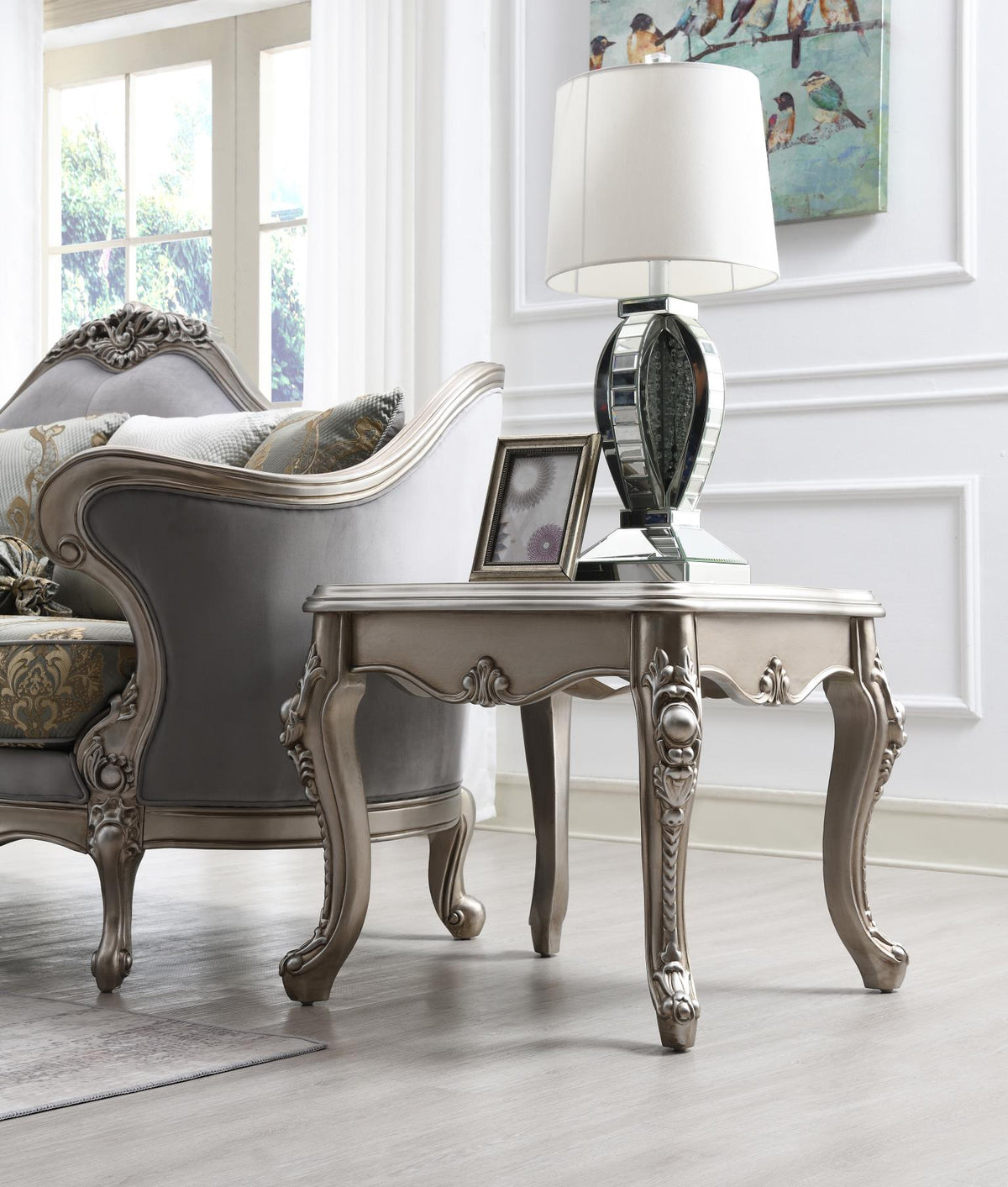 Traditional Champagne Silver End Table