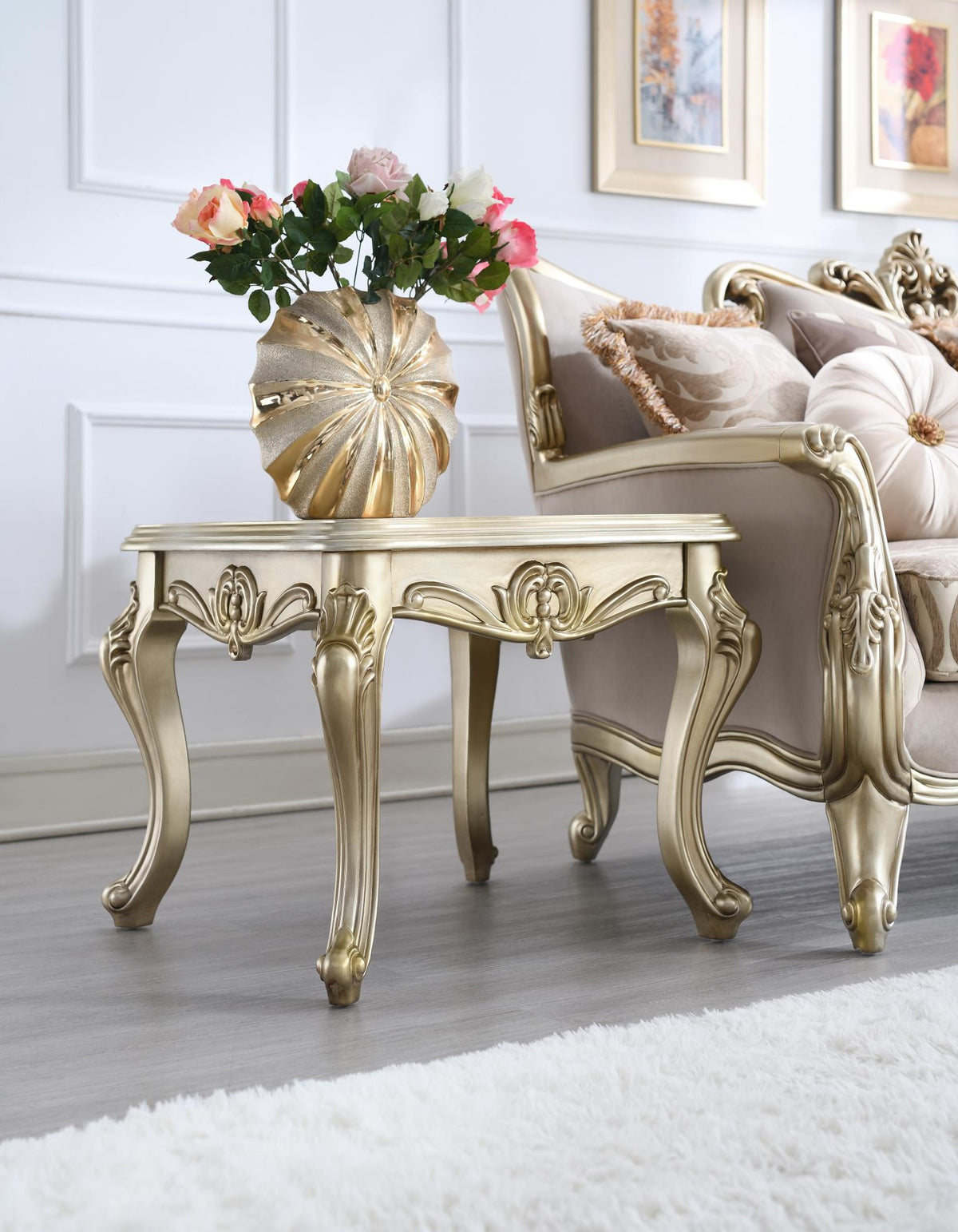 Traditional Champagne Gold End Table