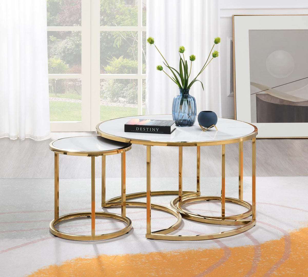 Gold Coffee Table & 2 End Table