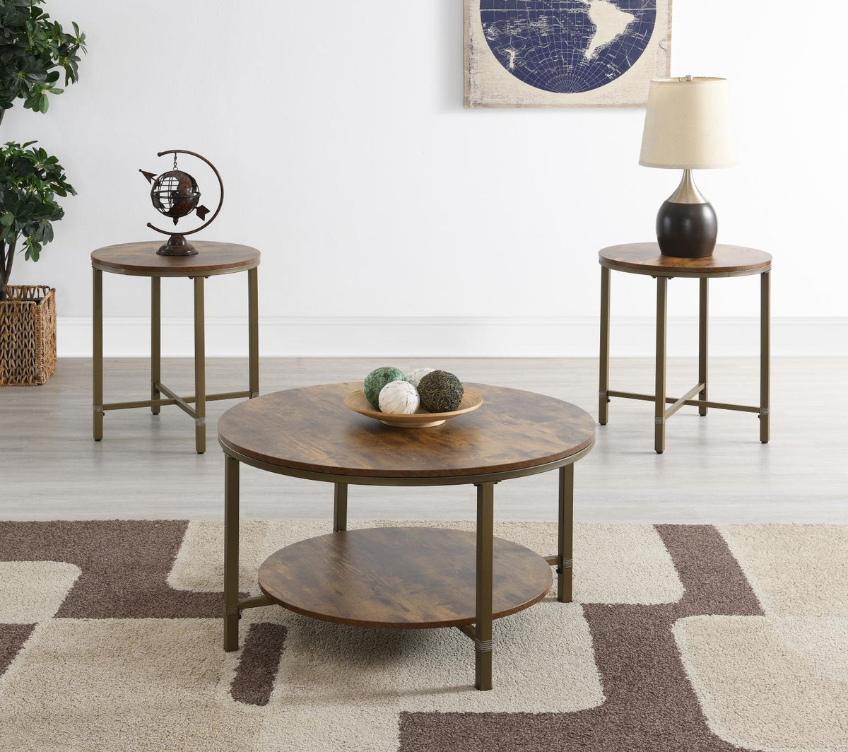 Round Coffee Table & 2 End Table