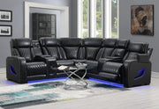 Black 3-Piece Power LED Sectional, Power Headrest, Heat, Massage Wireless Charger, And USB