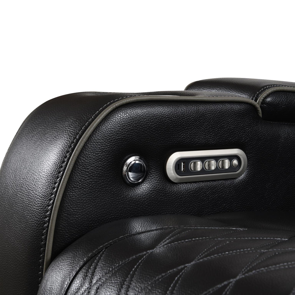 Black 3-Piece Power LED Sectional, Power Headrest, Heat, Massage Wireless Charger, And USB