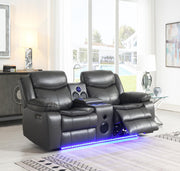 Gray Power Reclining Loveseat with LED Light & Speaker