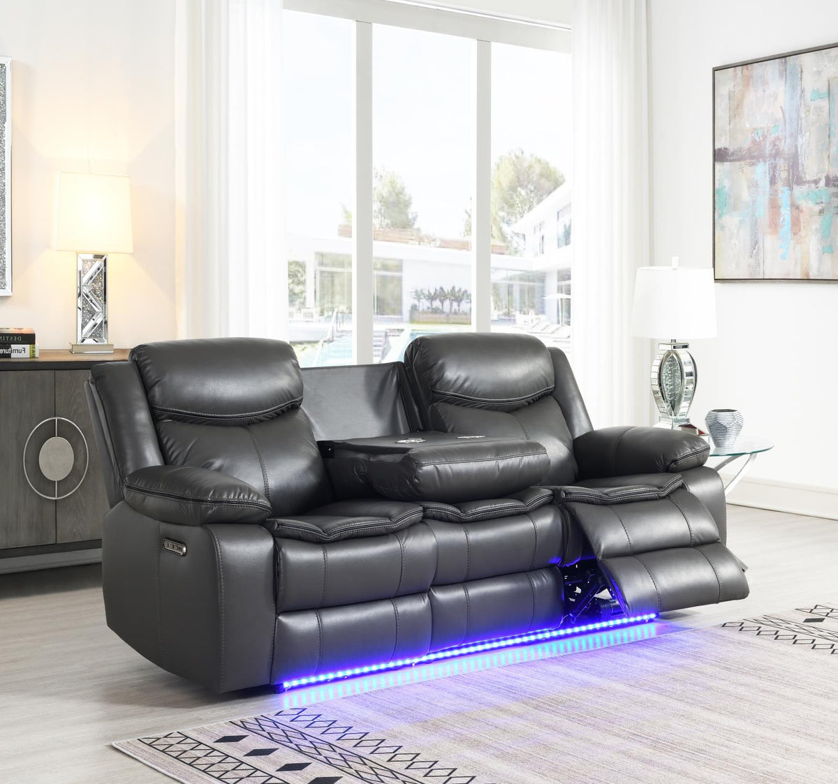 Gray Power Reclining Sofa with LED Light