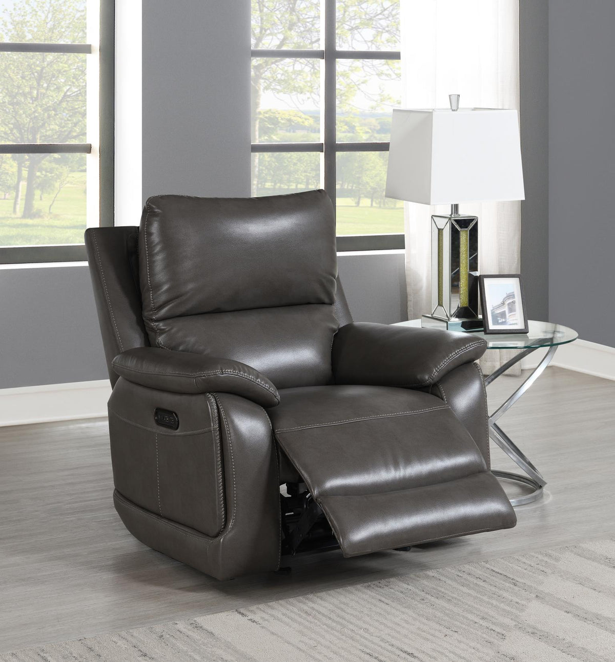 Gray Power Reclining Chair (Gel Leather)