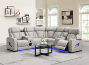 Gray 3-Piece Power LED Sectional, Power Headrest, Heat, Massage Wireless Charger, And USB