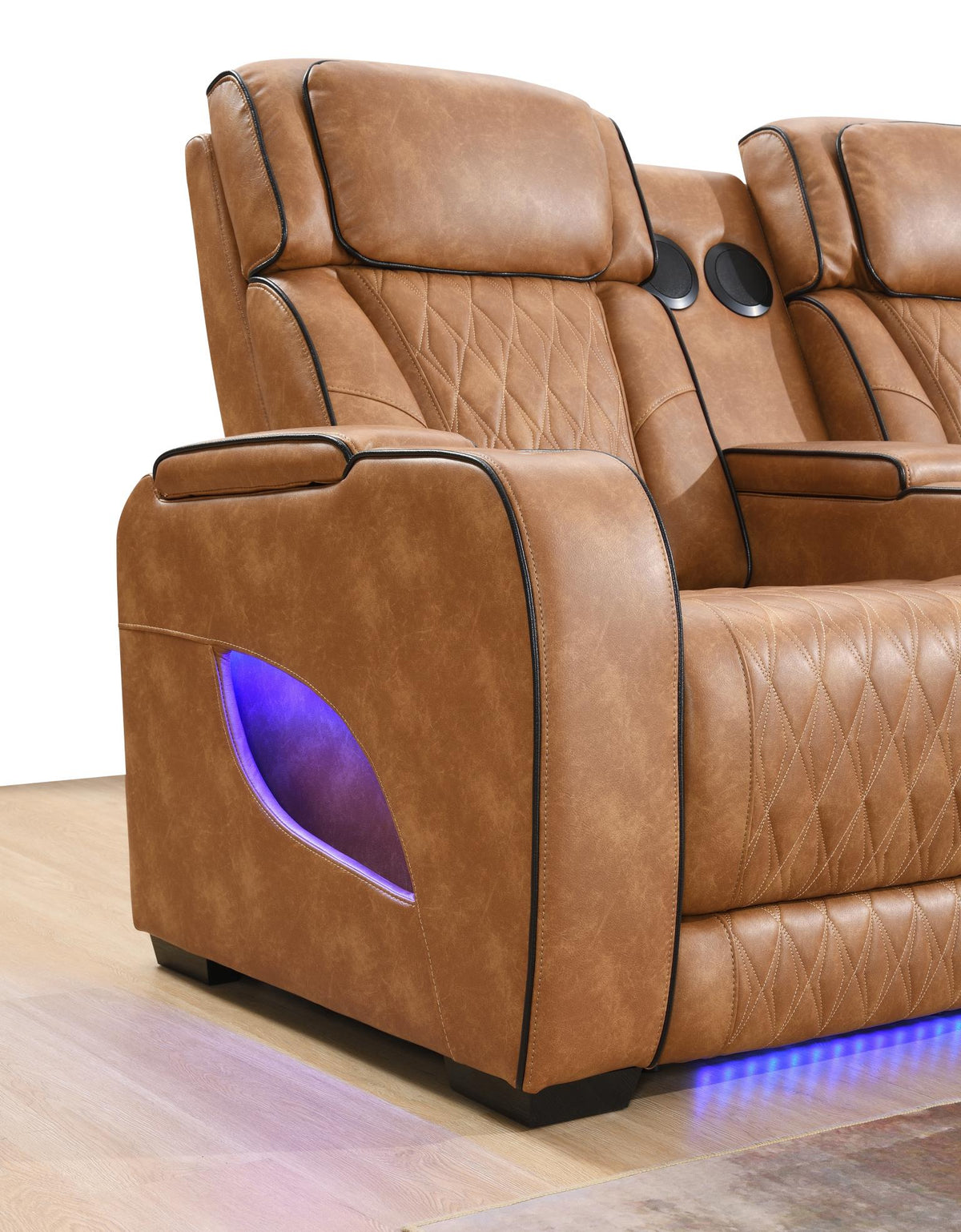Brown 3-Piece Power LED Sectional, Power Headrest, Heat, Massage Wireless Charger, And USB