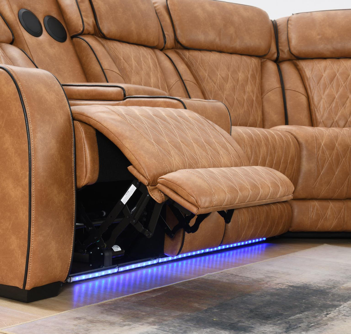 Brown 3-Piece Power LED Sectional, Power Headrest, Heat, Massage Wireless Charger, And USB