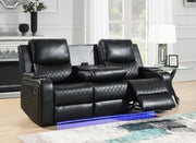 Black LED Motion Sofa with Dropdown Table
