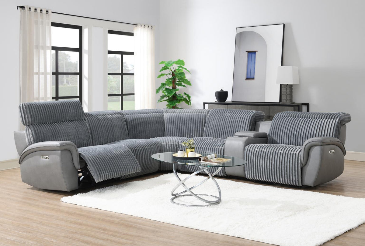 6-Piece Gray Power Reclining Sectional with Power Headrest