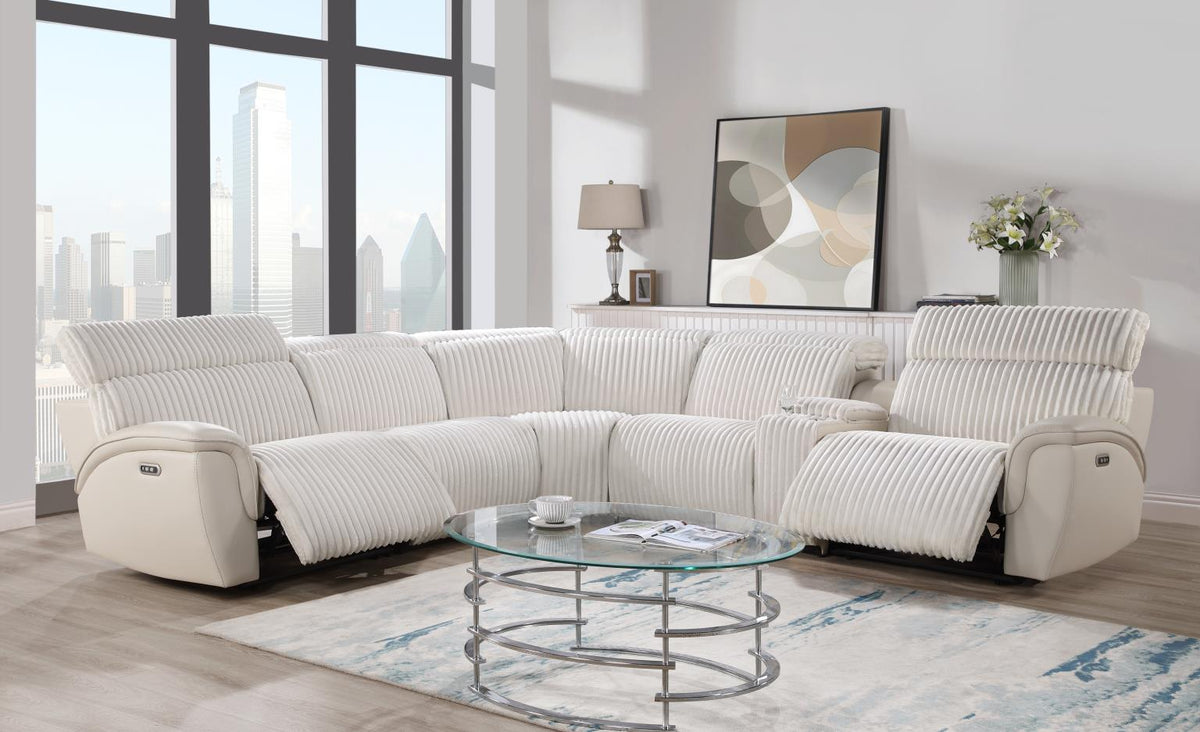 6-Piece White Power Reclining Sectional with Power Headrest