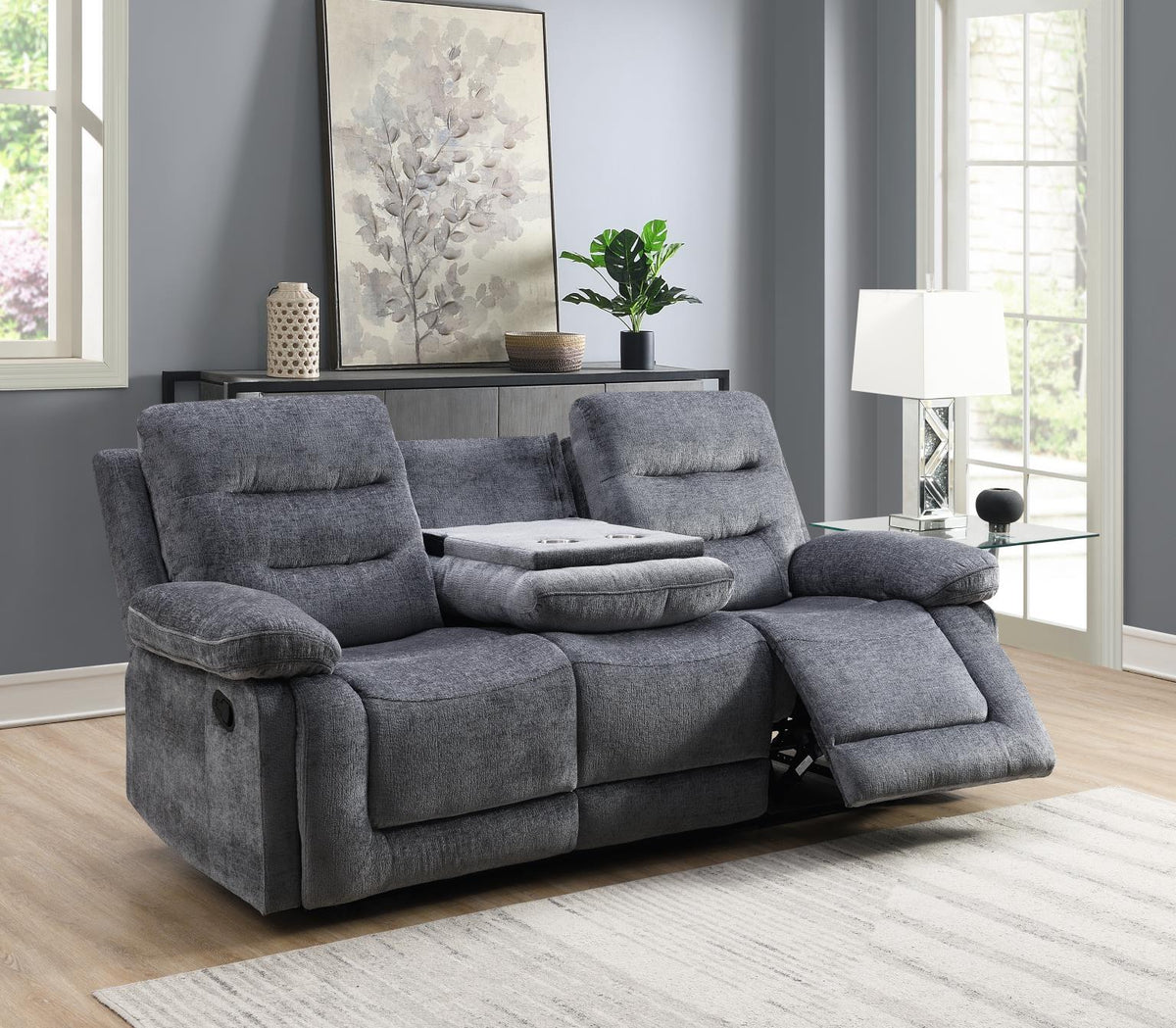 Gray Motion Sofa with Drop Down