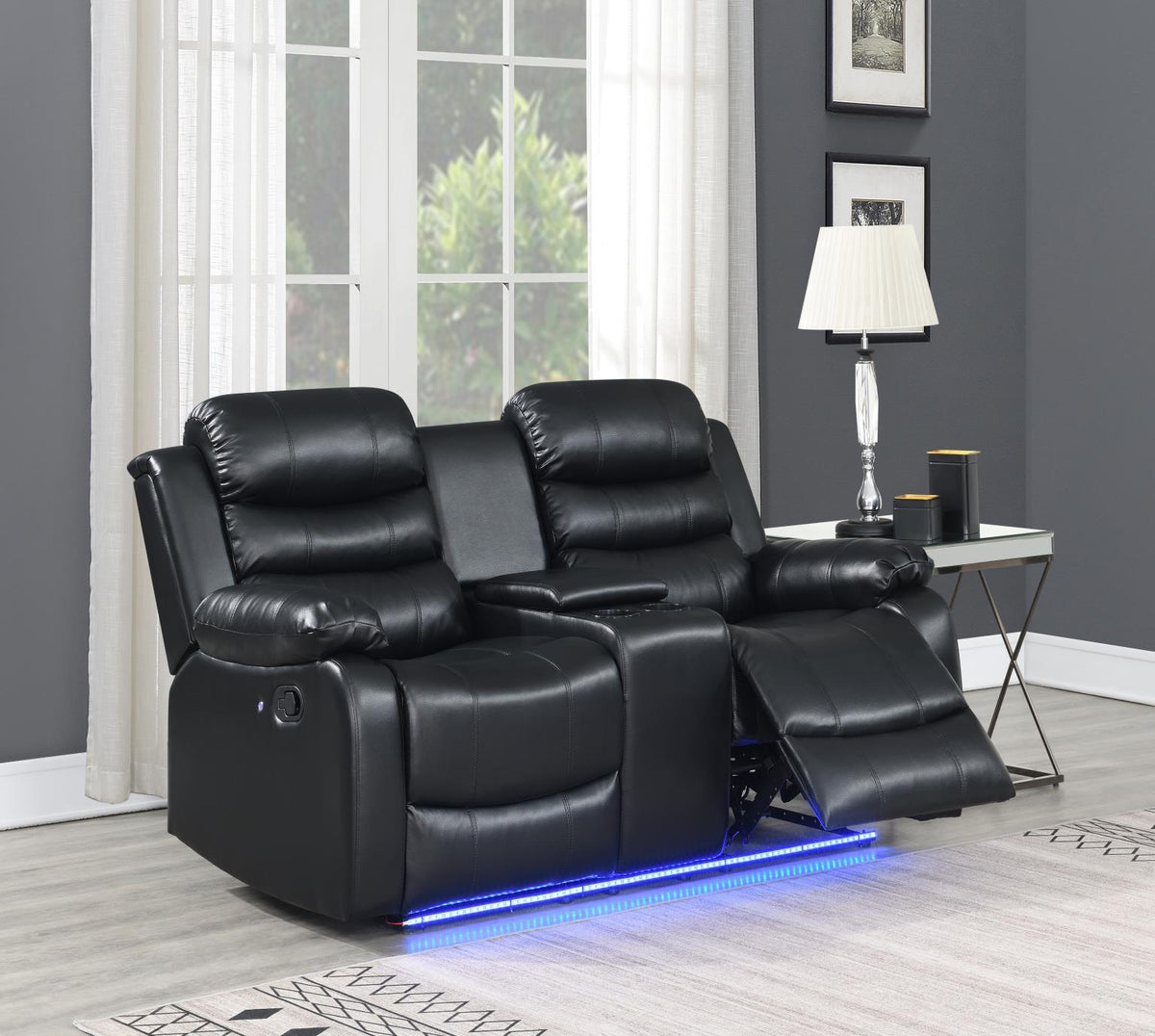Black Motion LED Loveseat