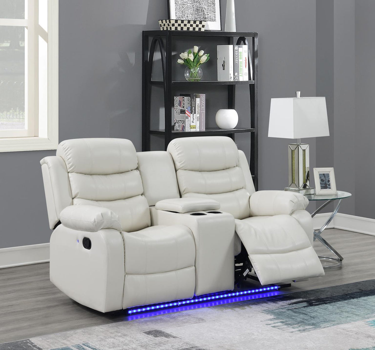 White Motion LED Loveseat