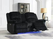 Black Corduroy Power LED Reclining Loveseat with Bluetooth Speaker