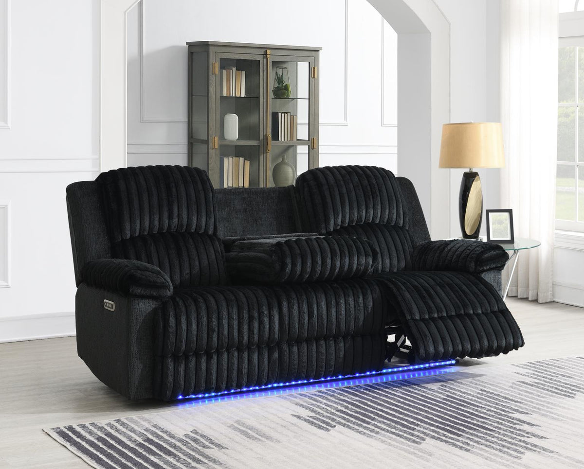 Black Corduroy Power LED Reclining Loveseat with Bluetooth Speaker